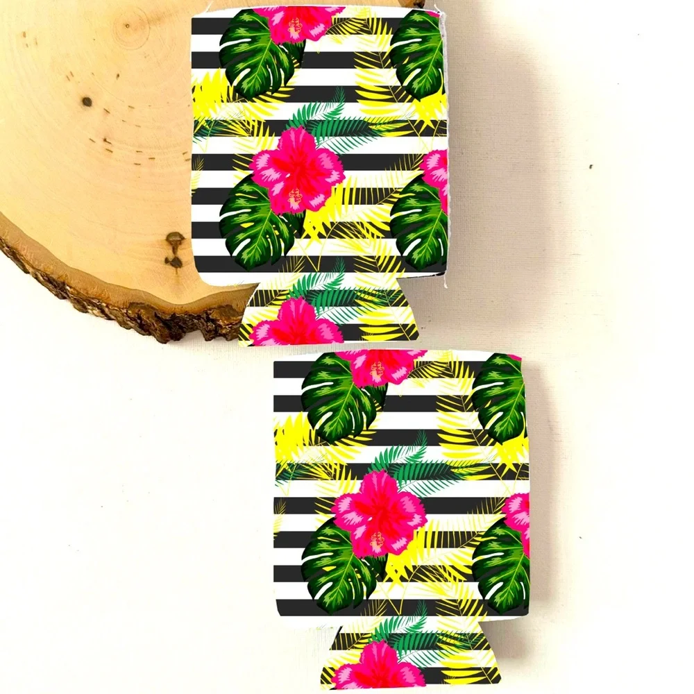 Summery Sublimated Koozies (Striped Hibiscus) BBQ,Beach & Poo…